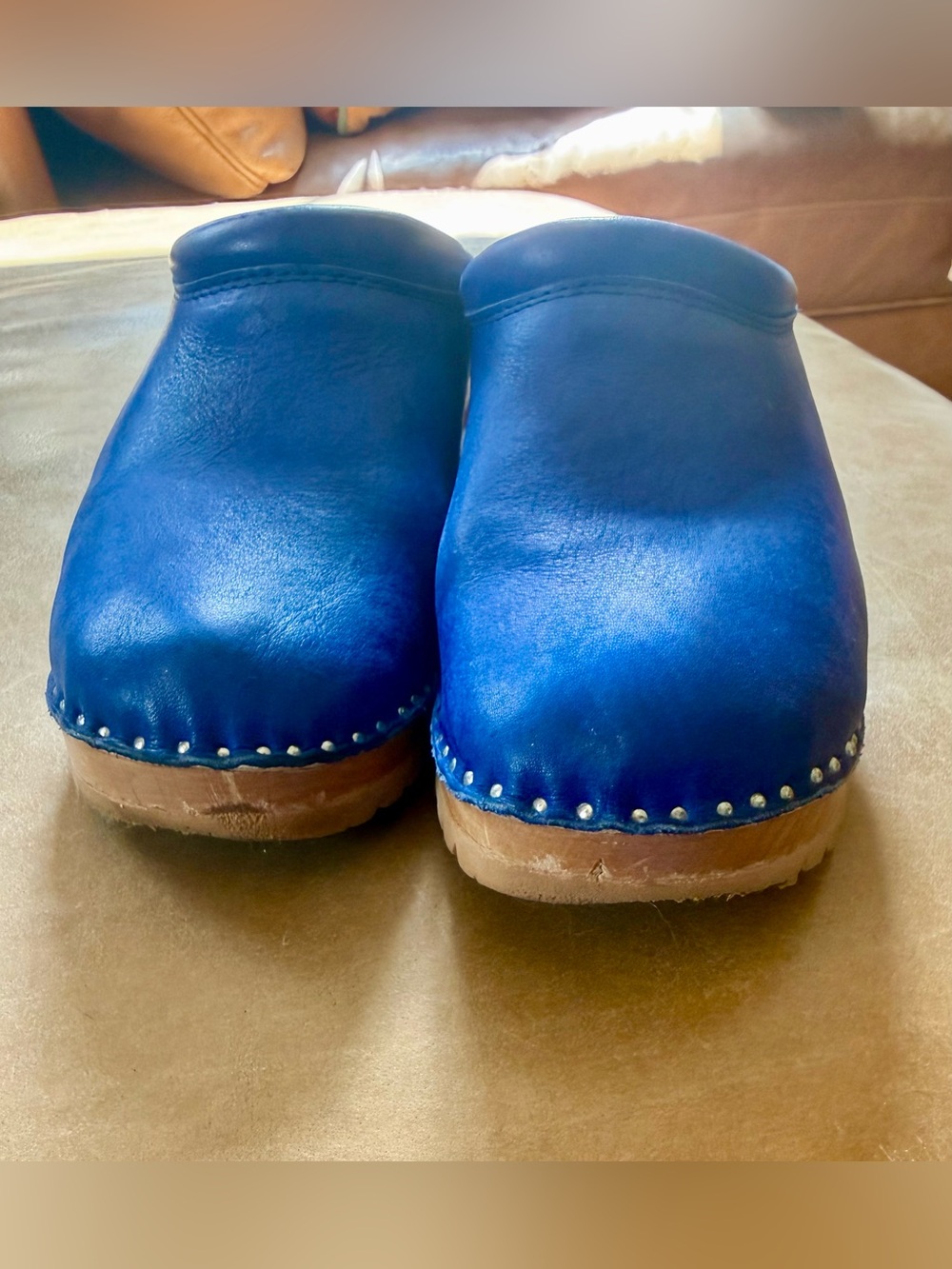 Troentorp Blue Leather Clogs - size 39 / 8.5 - Picture 2 of 6